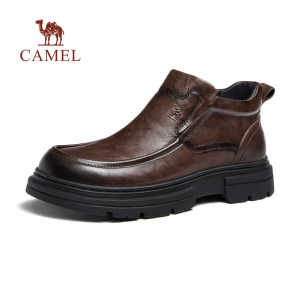 骆驼男鞋2025冬季新款头层真牛皮高帮棉鞋内增高加绒加厚保暖皮鞋