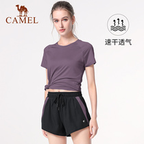 Camel Yoga Suit Womens Summer Running Suit Breathable Loose Fitness Suit Short Sleeve Speed Dry Clothing Display Slim Tracksuit