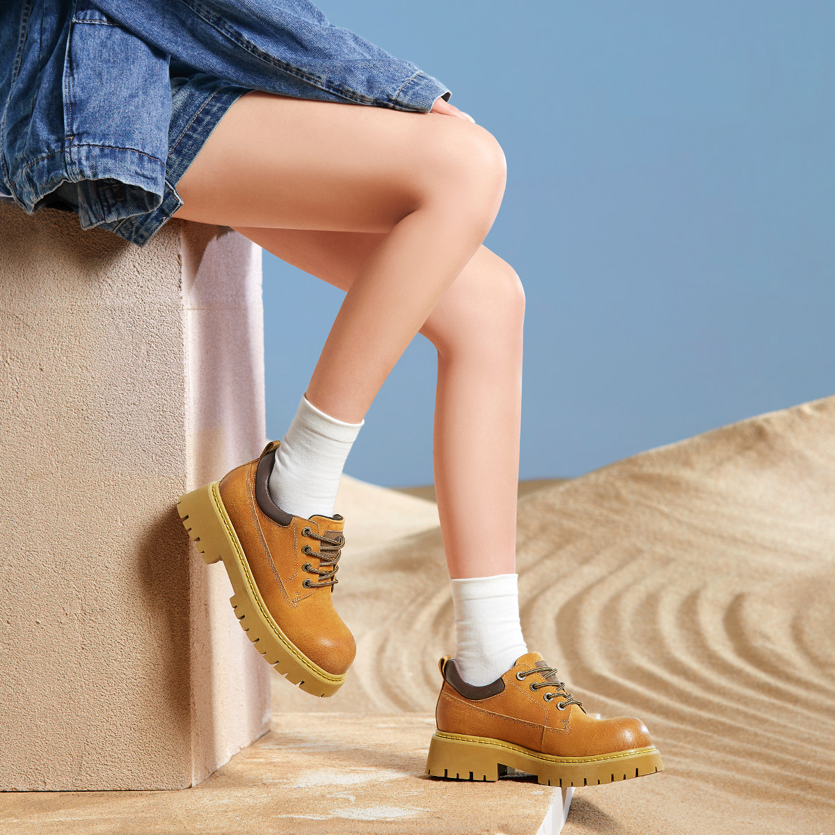 骆驼女鞋2025秋冬厚底时尚潮流真皮深口单鞋系带时尚休闲鞋,淘宝优惠券,粉丝福利购,淘宝优惠卷