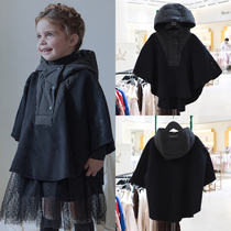 roanjane high-end designer Korean childrens clothing 23 male and female children black Lianhood cloak cloak jacket