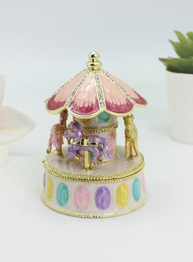 合金工艺品旋转木马儿童房创意装饰摆件七宝烧首饰盒生日礼物
