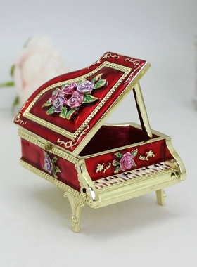 珐琅彩合金玫瑰花钢琴装饰摆件