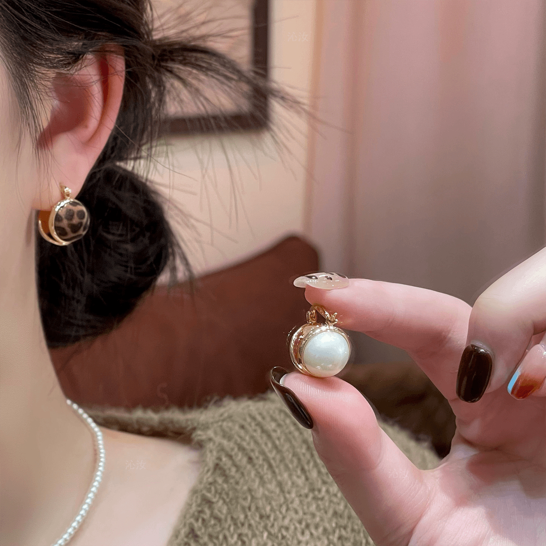 复古港风一款两戴植绒豹纹圆形珠珠耳扣高级感独特耳环个性气质女,淘宝优惠券,粉丝福利购,淘宝优惠卷