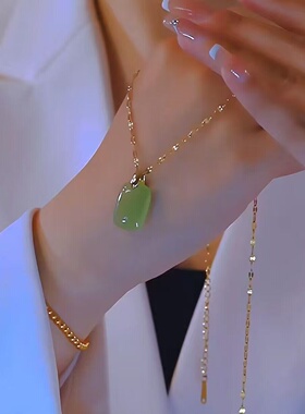 长款无事牌绿色颈链女简约锁骨链