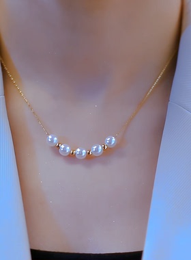 钛钢项链五福珠锁骨链