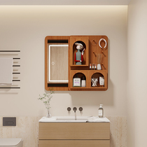 Solid wood bathroom mirror cabinet with light concealed toilet smart bathroom mirror hanging wall-style bathroom shelve mirror