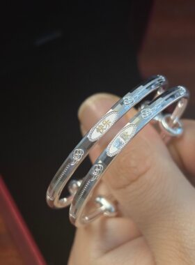 足银999祥云刻字宝宝推拉手镯