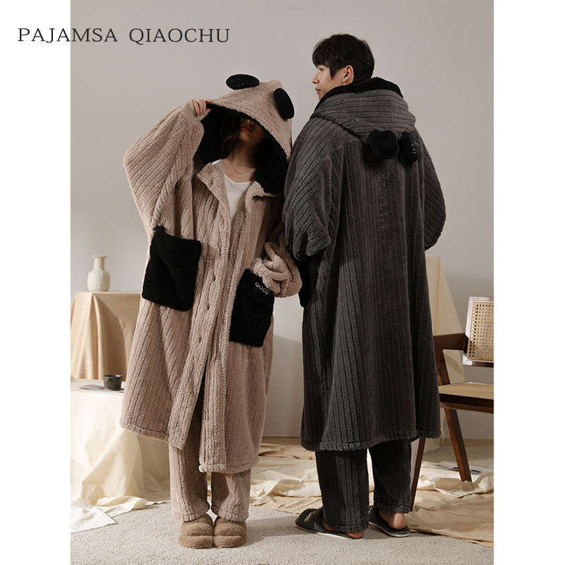 珊瑚绒女冬情侣睡袍秋冬季加厚中长款浴袍男法兰绒睡衣家居服套装,淘宝优惠券,粉丝福利购,淘宝优惠卷