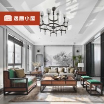 New Chinese Living Room Solid Wood Sofa Combined Zen white wax wood tea table Corners A Few Light Lavish Sample House Display Center Villa Furniture