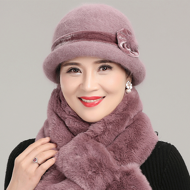帽子女秋冬老人奶奶加绒保暖中老年人女士冬季兔毛妈妈针织毛线帽
