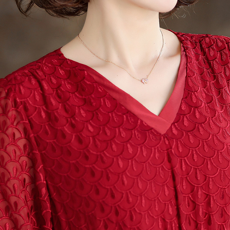 红色真丝连衣裙女2024春夏新款V领喜婆婆婚姻装本命年桑蚕丝裙子