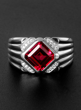 925银镀白金镶嵌红刚玉戒指