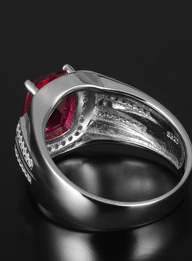 精工轻奢纯银镀金红宝石戒指男