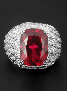 轻奢红宝石戒指925纯银定做