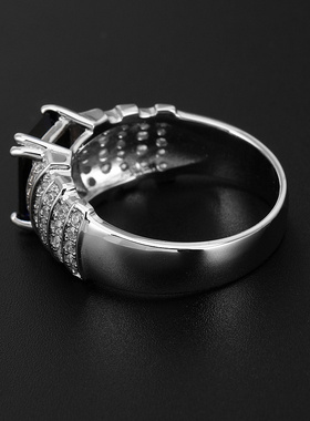 925纯银镀白金蓝宝石戒指男