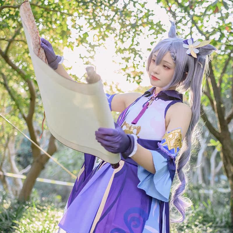 原神cos服璃月七星刻晴游戏套装少女可爱风cosplay服装假发鞋子 - 图2