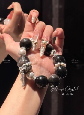 芝麻熊•原创天然巨无霸20mm银曜石暴风雪花幽灵手串手链可爱小众