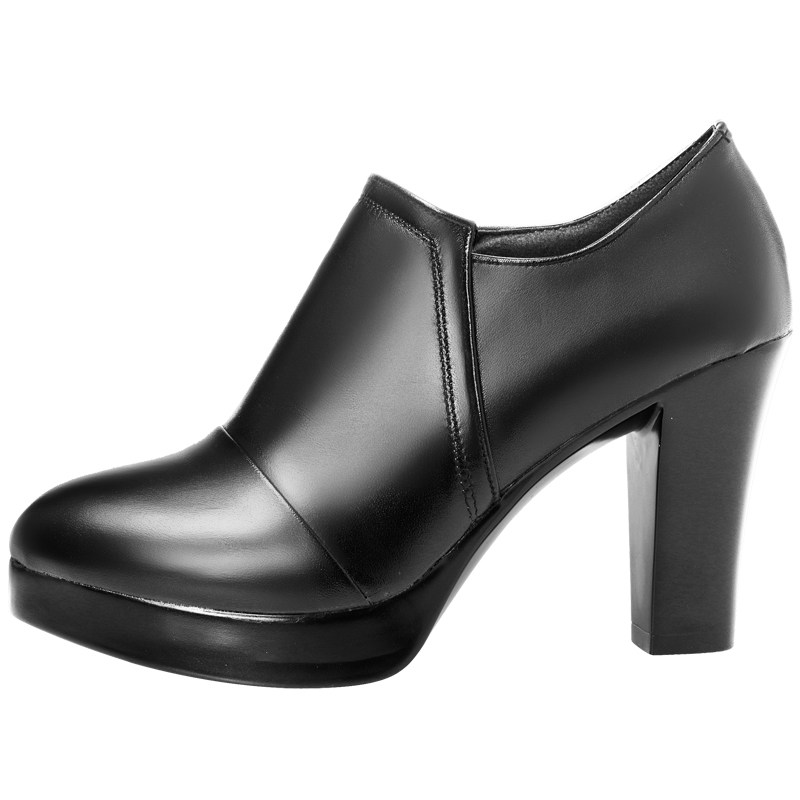 牛皮卷高跟深口单鞋女粗跟2025新款加绒防水台旗袍走秀鞋职业工鞋,淘宝优惠券,粉丝福利购,淘宝优惠卷