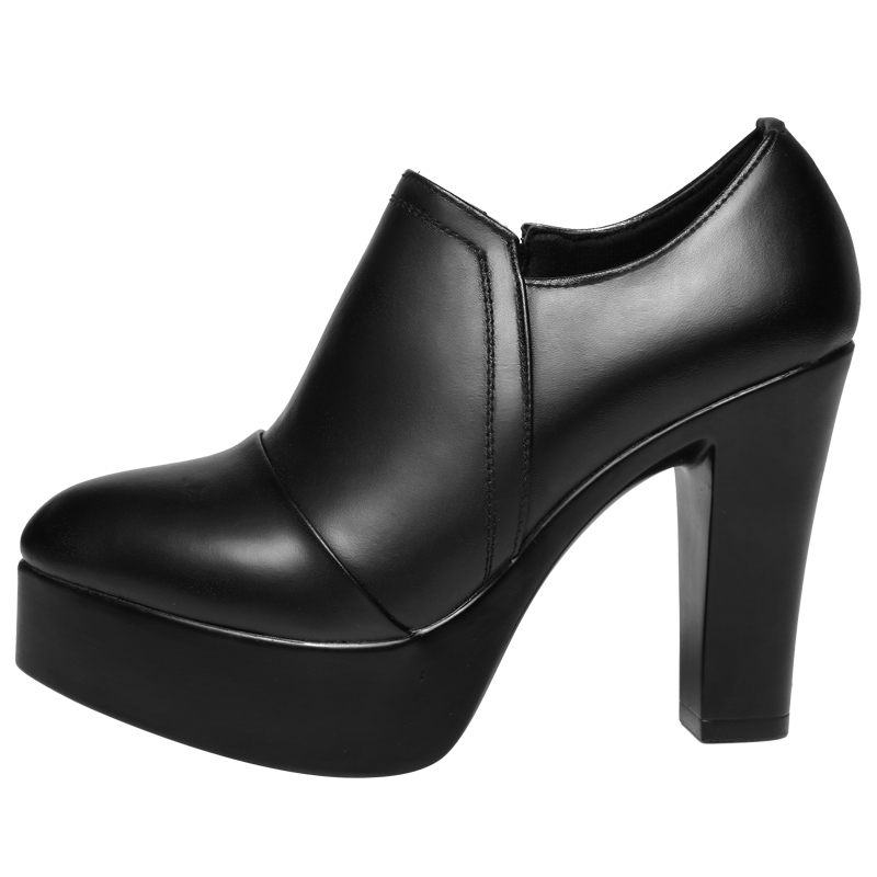 春秋真皮单鞋粗跟大小码单鞋高跟模特尖头防水台黑色皮鞋女显脚小 - 图3