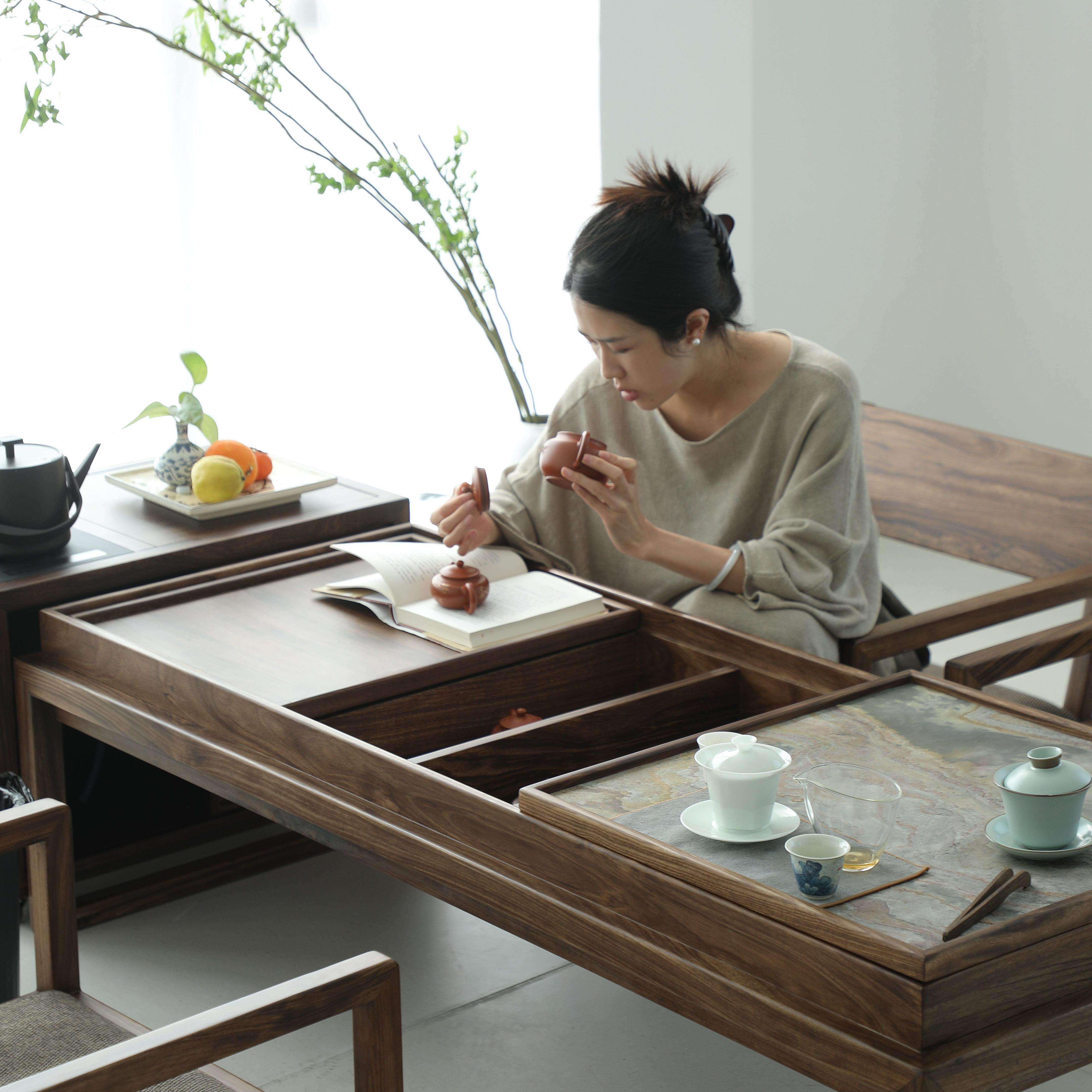 新中式乌金木榻榻米茶几阳台禅意茶台日式实木地台矮茶桌椅组合,淘宝优惠券,粉丝福利购,淘宝优惠卷
