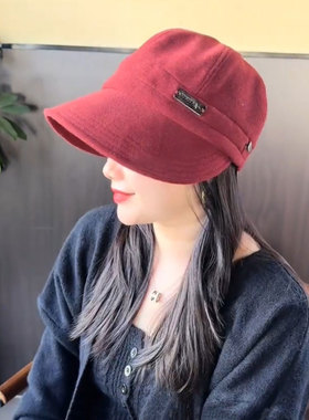 显脸小鸭舌帽女秋冬季百搭渔夫帽