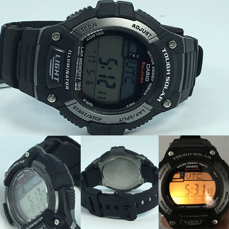 卡西欧手表男CASIO W-S220-1A 银黑学生运动多功能太阳能电子表