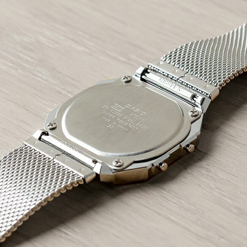 卡西欧手表CASIO A700WM-7A 复古金属方块条纹钢带防水电子表 - 图1