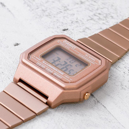 卡西欧手表CASIO B650WC-5A 玫瑰金豆芽同款复古方块电子小金表 - 图0