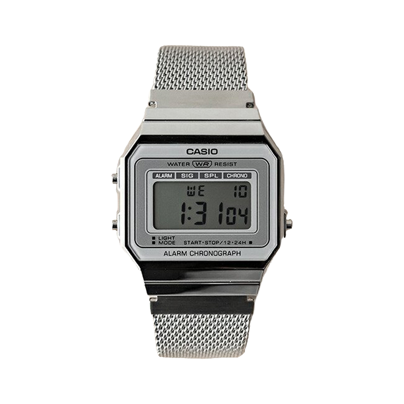 卡西欧手表CASIO A700WM-7A 复古金属方块条纹钢带防水电子表 - 图3