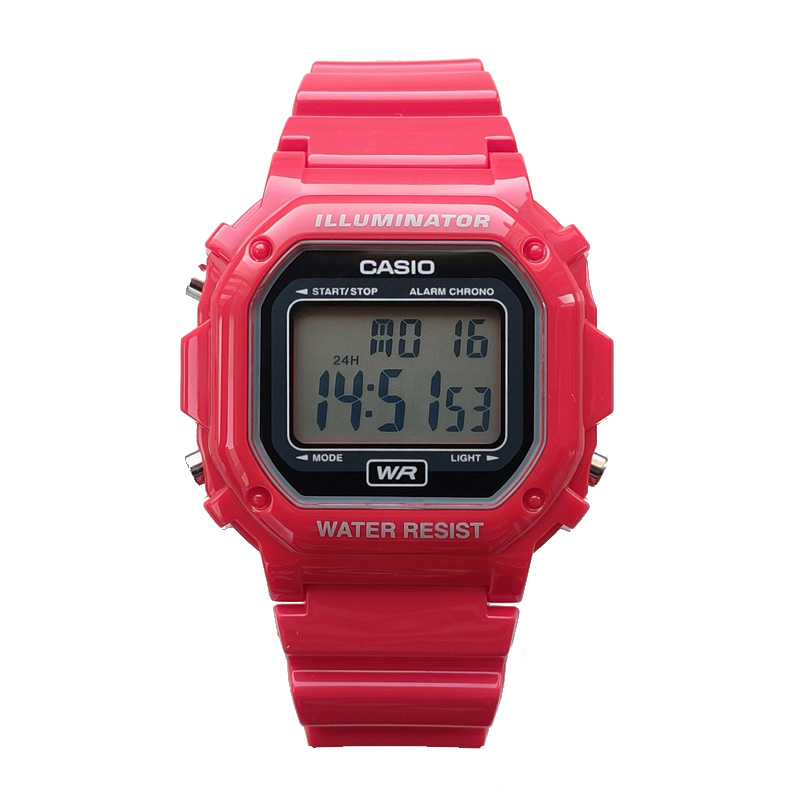 卡西欧手表CASIO F108WHC-4A 男女复古防水经典方块红色电子表