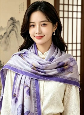 苏州丝绸香云纱真丝围巾送长辈