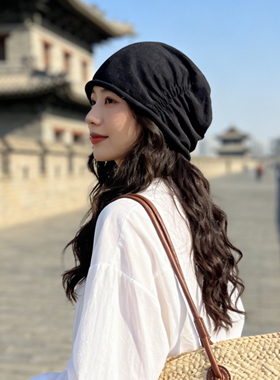 纯亚麻堆堆帽女夏季透气遮白发帽