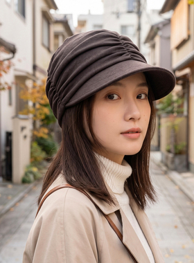 复古羊毛褶皱显脸小鸭舌帽女日系