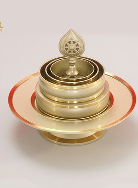 藏式铜制曼扎盘带宝石镶金摆件