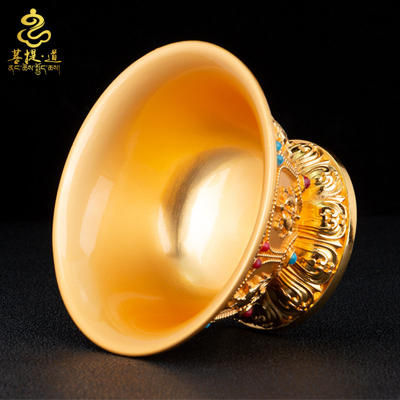 佛前供水杯供佛 鎏金镶嵌宝石合金八吉祥七供水碗八供圣水杯摆件,淘宝优惠券,粉丝福利购,淘宝优惠卷