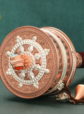藏族手摇摆件六字真言转金筒