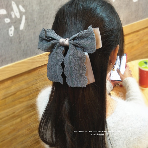 简约蕾丝大蝴蝶结发饰优雅成人发夹马尾夹顶夹半扎发日韩发夹 - 图1