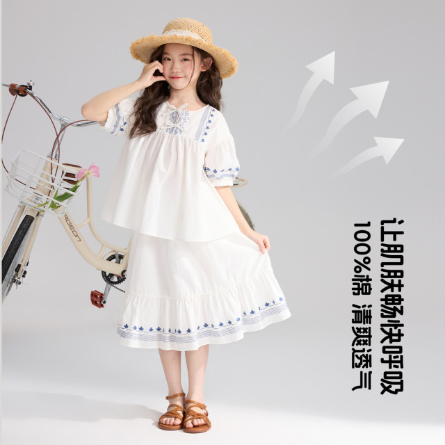 ເດັກຍິງ skirt Fairy ແລະເຄື່ອງນຸ່ງຫົ່ມຂອງເດັກນ້ອຍ 2026 summer ໃຫມ່ເດັກນ້ອຍຂອງຝ້າຍບໍລິສຸດ pastoral ຊຸດວັນພັກ