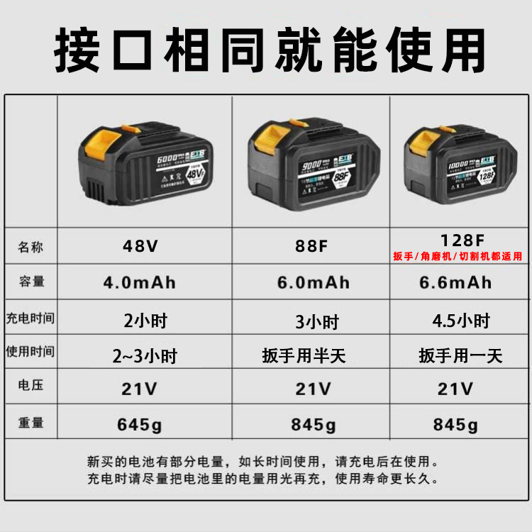 大艺通用款电动板手电池48VF88F128F充电扳手角磨机电锤切割机 - 图1