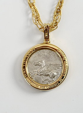 有生珠宝经典古希腊智慧女神雅典娜飞马古币吊坠18k金万能扣吊坠