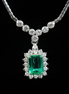 有生珠宝 天然祖母绿围钻吊坠哥伦比亚祖母绿钻石吊坠铂金材质vvg