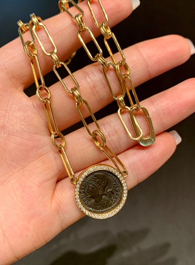 已出欣赏古罗马时期古罗马铜币罗马女神项链18k金古币项链款