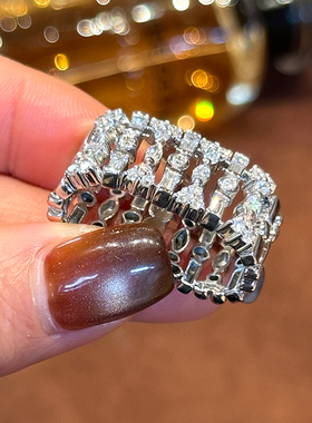 有生珠宝超级重磅天然钻石戒指软链条18k厚金宽版百搭钻石戒指