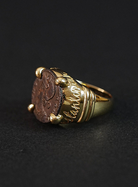 【已出欣赏】超精美罗马女神铜币复古18k金设计古币戒指个性时髦