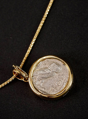 【已出欣赏】超级精品经典款古希腊雅典娜猫头鹰古币18k厚金吊坠