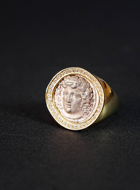 超级重磅不老女神水泽仙女超稀有古币戒指18k超厚金钻石围镶戒指