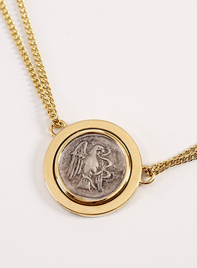 有生珠宝古希腊时期水泽仙女雄鹰古币项链18k金钻石双层颈链