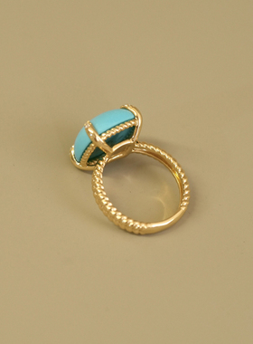 已出欣赏天然绿松石18K绿松石方形钻石戒指简约时尚复古戒指