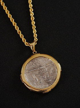 有钱又有颜古希腊财富女神银币吊坠项链18k金祖母绿点缀招财吊坠