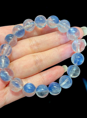 天然高品质自带清凉感透蓝飘花蓝晶石疗愈水晶手链